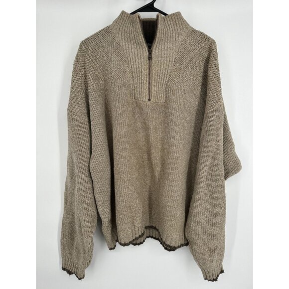 Eddie Bauer Men's Vintage 90's Ribbed‎ Knit Sweater 1/4 Zip Size XXL Tan - Picture 1 of 5
